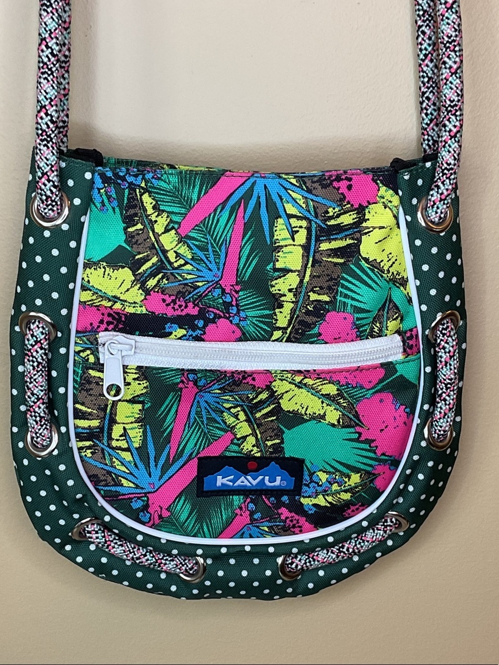 Kavu Tropical Print Crossbody in Green, Pink & Yellow